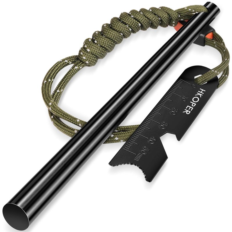 Hkoper Ferro Rod Fire Starter with Striker, Flint and Steel, 6" x 3/8"