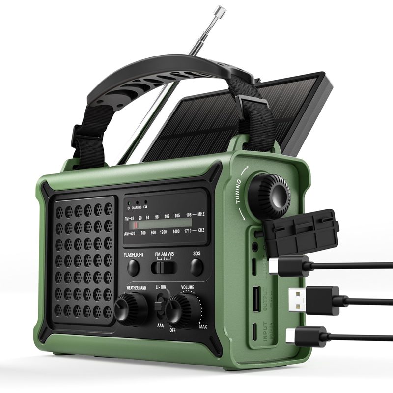 Emergency Weather Radio, 12000mAh Solar Hand Crank NOAA Radio, Army Green