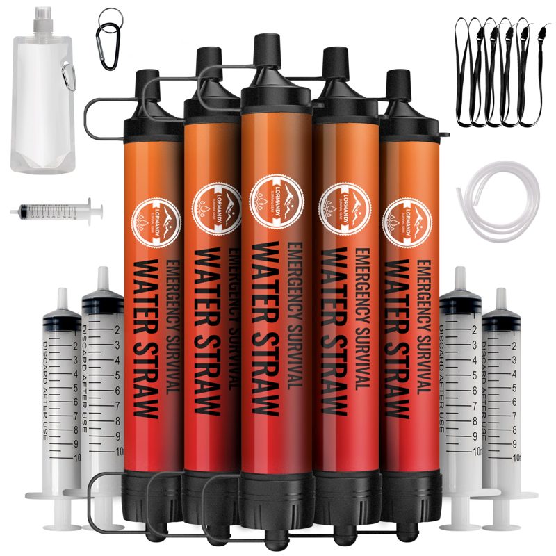 Lormandy Straw Water Filter 5 Pack - Outdoor Camping & Hiking Survival Gear