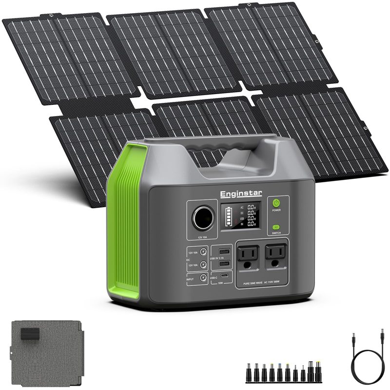 Portable Solar Generator 300W Power Station with 60W Foldable Solar Panel