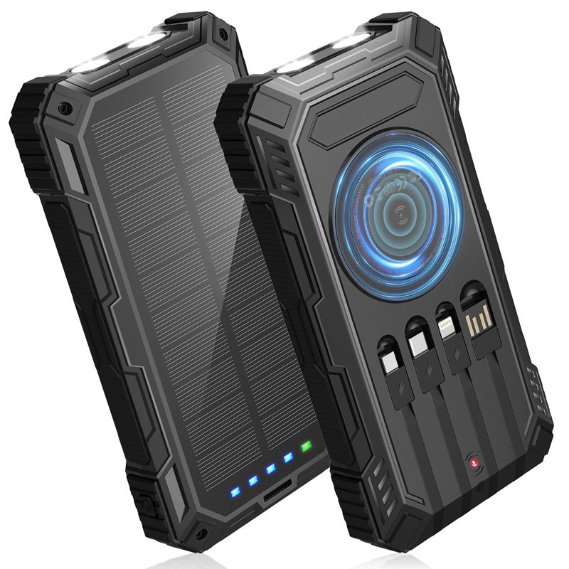 BLASOUL Solar Power Bank,49800mAh Wireless Portable Phone Charger with 4 Built-in Cables,22.5W Fast Charging USB-C in/Output External Battery Pack for iPhone,Android,Perfect for Hiking/Camping