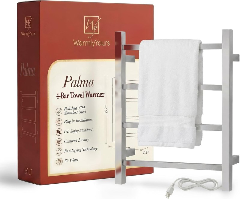 WarmlyYours Palma Heated Towel Rack, 4 Bars, Polished Steel