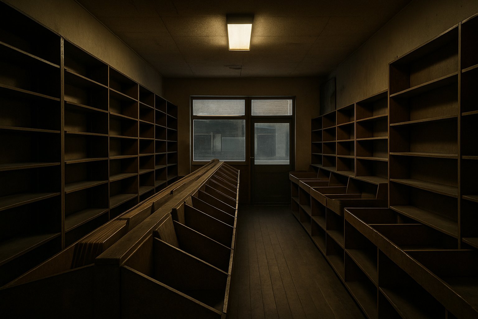 AI-generated illustration of a record store's final closing day with empty shelves