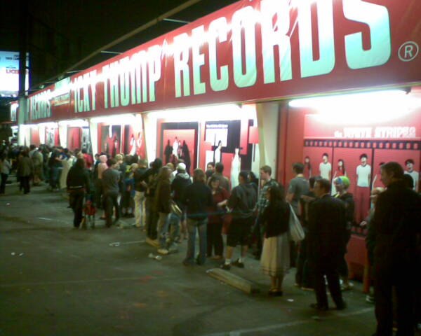 Fans lined up outside the Tower Records Sunset Strip store for a White Stripes record release event in June 2007