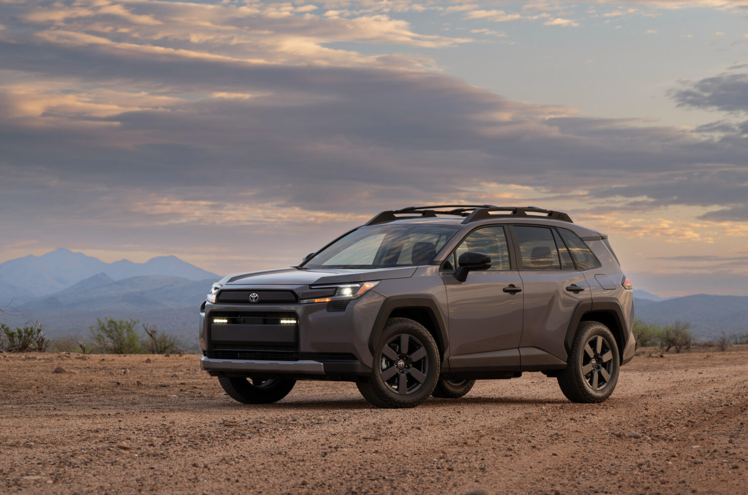 The Toyota RAV4 Woodland trim at dusk, official Toyota press photography.
