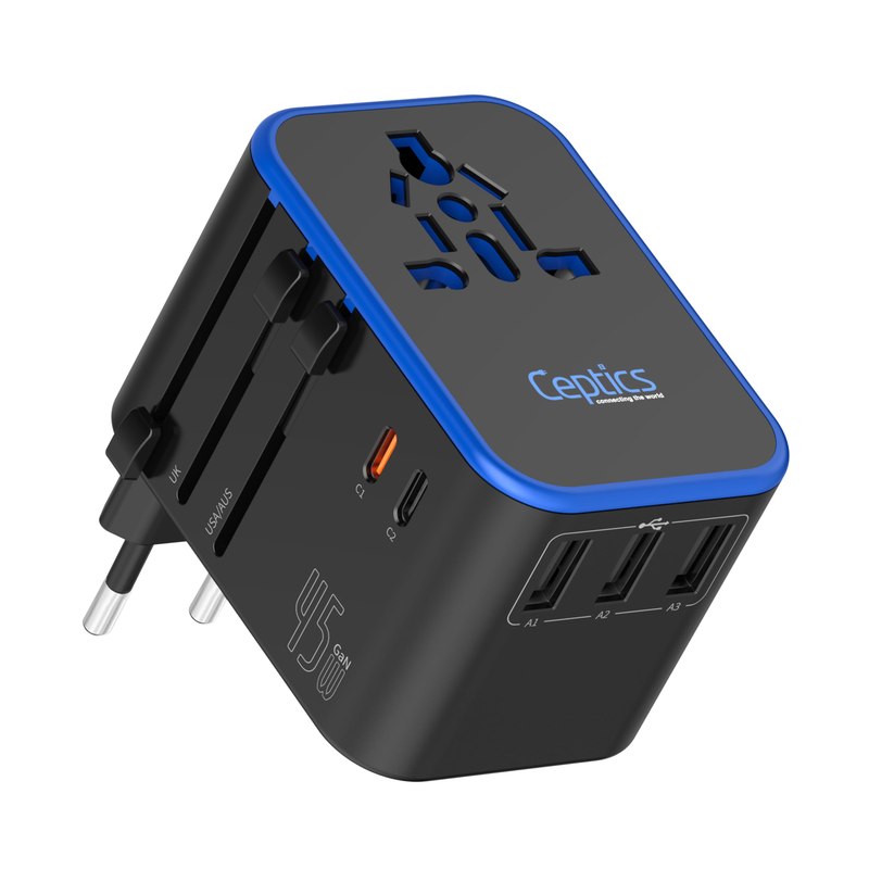 Ceptics 45W Universal Travel Adapter w/ 3 USB-A, 2 USB-C & Universal Input