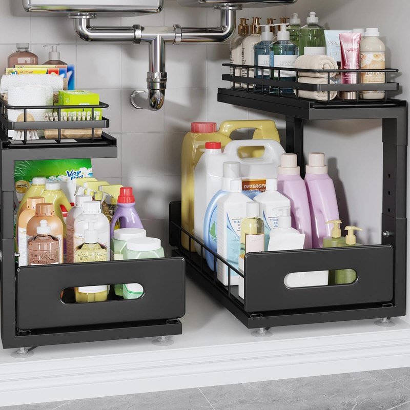 Under Sink Organizer Upgrade To Professional Rails,2-Tier Dual Pull Out Cabinet Storage,He