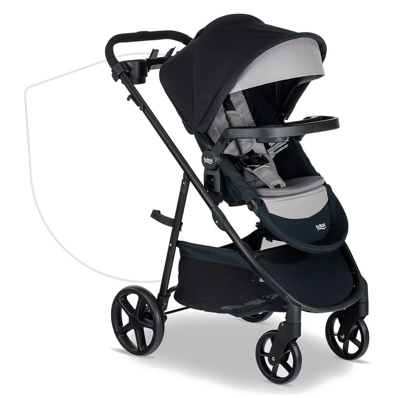Britax Brook+ Modular Baby Stroller, Ultra-Lightweight Infant and Toddler Stroller with SafeWash Insert and 4 Ways to Stroll, Graphite Onyx | Infant Car Seat Compatible, Lightweight Frame and 1-Step Fold, Includes Parent and Child Trays and SafeWash Seat Insert