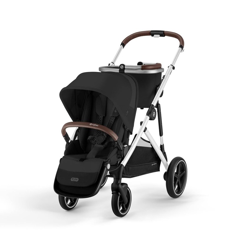 Cybex Gazelle S All-in-One Toddler and Baby Stroller with Over 20 Modular Configurations, Ergonomic Near-Flat Recline, Shopper Basket, and Compact Fold, Moon Black, Silver Frame