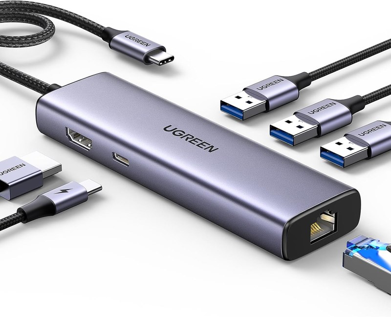 UGREEN Revodok 6 in 1 USB C Hub Gigabit Ethernet Adapter with 4K HDMI | 100W PD Charging,U