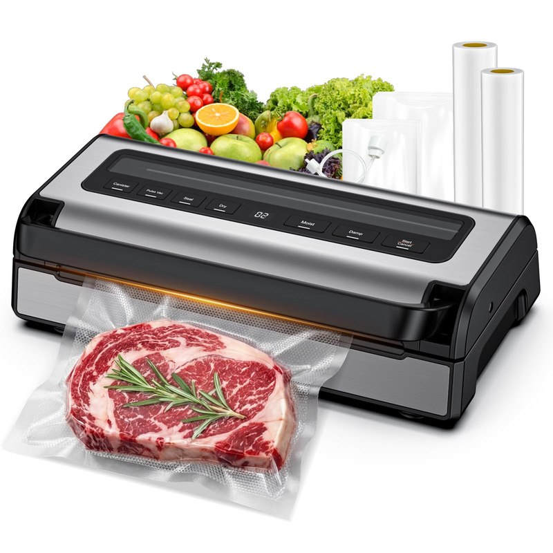 Automatic Food Vacuum Sealer Machine | 180W Kitchen Vacuum Sealer for Dry, Moist & Canister Sealing | Hands-Free Suction Base, Built-in Cutter & Storage | Complete Set with 2 Rolls & 10 Bags