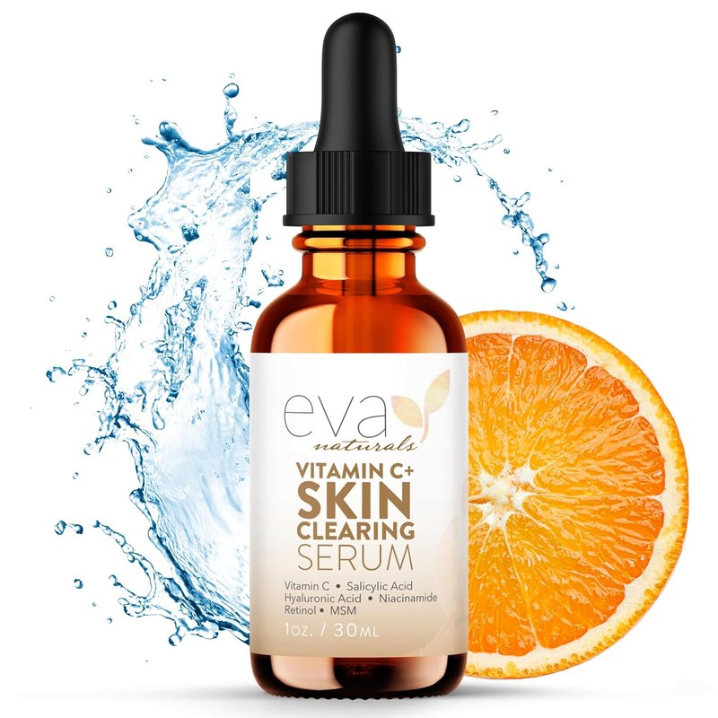 Eva Naturals Skin Clearing Vitamin C Serum, Retinol & Salicylic, 1 oz | clarifying, refines the look of pores, blemishes & post-blemish marks, msm, niacinamide, stable vitamin c, for women & men