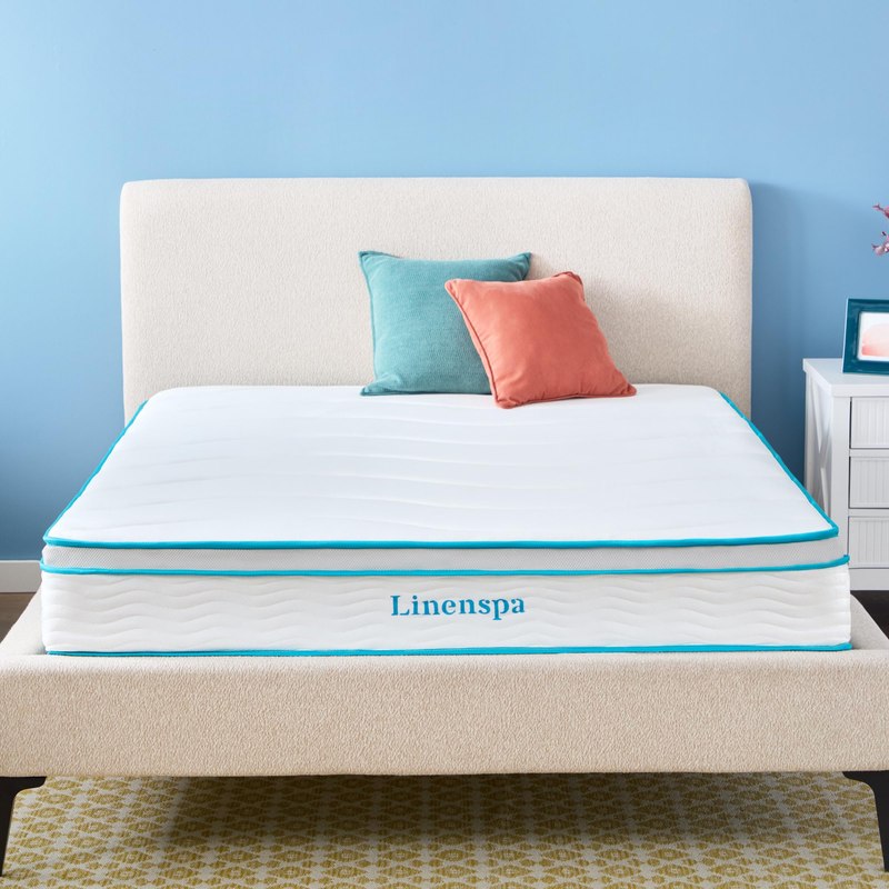 Linenspa 10 Inch Hybrid Mattress - Medium Feel - Queen - Bed in a Box