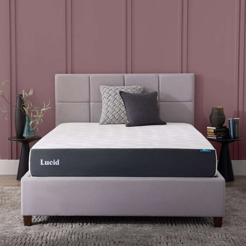 Lucid® 10" Medium Gel Memory Foam Mattress – Bamboo Charcoal & Cooling Gel – Fiberglass Free – Bed in a Box – CertiPUR-US® Certified – Queen Size
