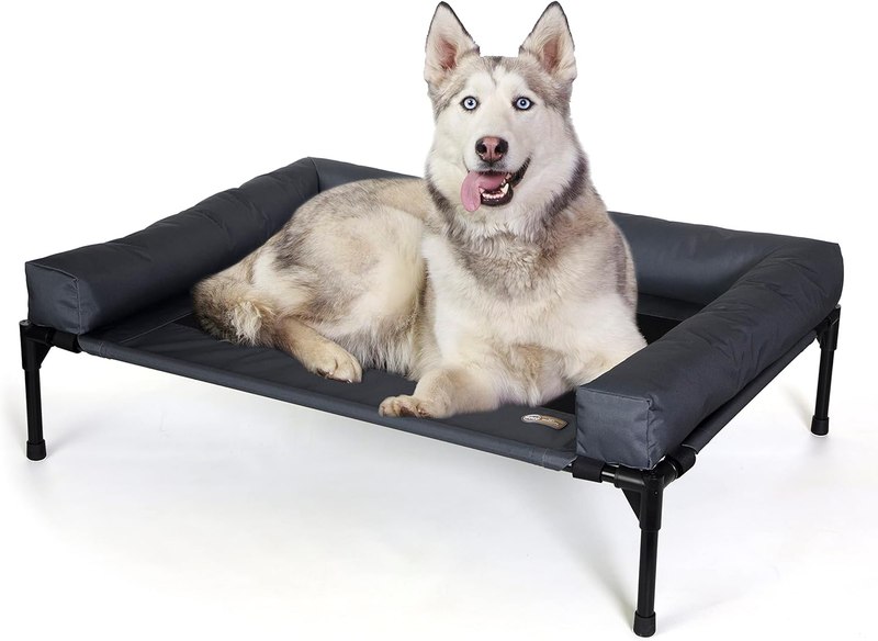 K&H Outdoor Elevated Dog Bed, Bolster Pet Cot, Large 42x30in, Charcoal | Pet Cot for Large Pets, Washable Mesh Center Hammock with Removable Washable Bolsters, Indoor / Outdoor Dog Bed, Metal Frame