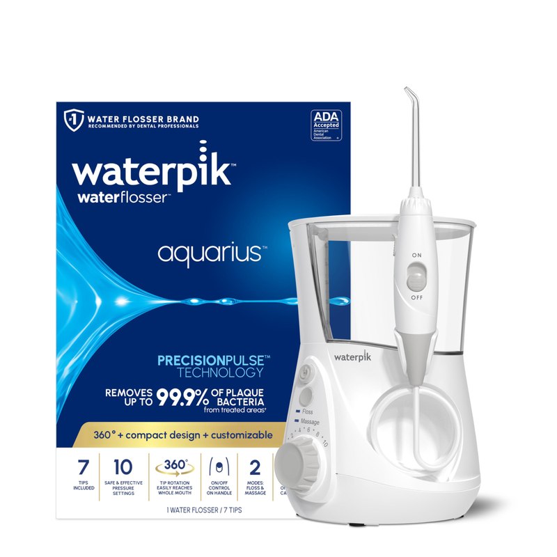 Waterpik Aquarius Countertop Water Flosser with 10 Settings, 7 Tips, White