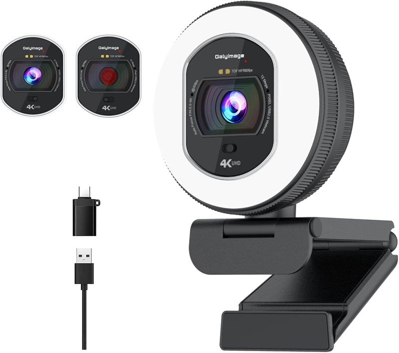4K Webcam with Ring Light & Built-in Microphone for PC Streaming | PDAF Autofocus,Supports 1080P 60FPS, Comes with Privacy Cover, Compatible with Zoom, Skype, Google Meet, Laptop Desktop Mac