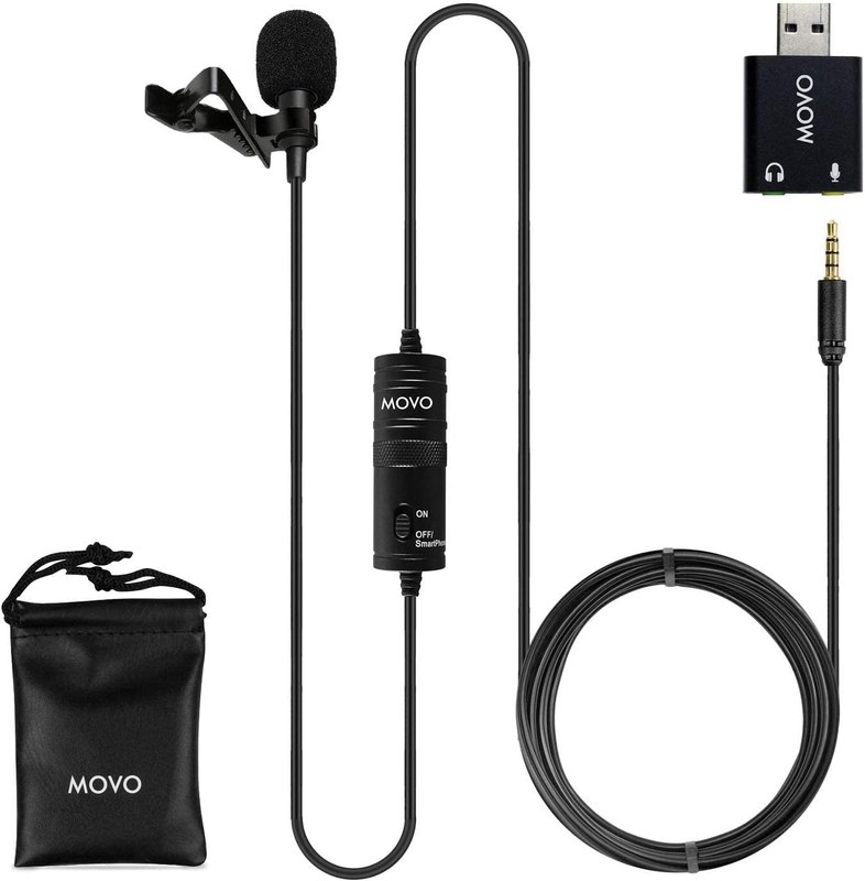 Movo LV1-USB Lavalier Microphone for Camera, Lapel for iPhone and Android Smartphones, Body Lav Mic, Clip On Microphone for 3.5mm, Shirt Lapel Mic for Phone, GoPro, Interview, Computer, PC