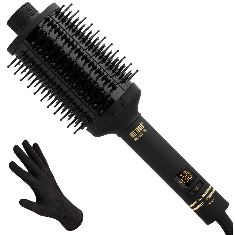 Hot Tools Pro Artist Heated Hair Styling Oval Brush, Black/Gold | Multi-Styler Heated Blowout Brush, Micro-Shine Finish, 10 Heat Settings, Dual-Voltage
