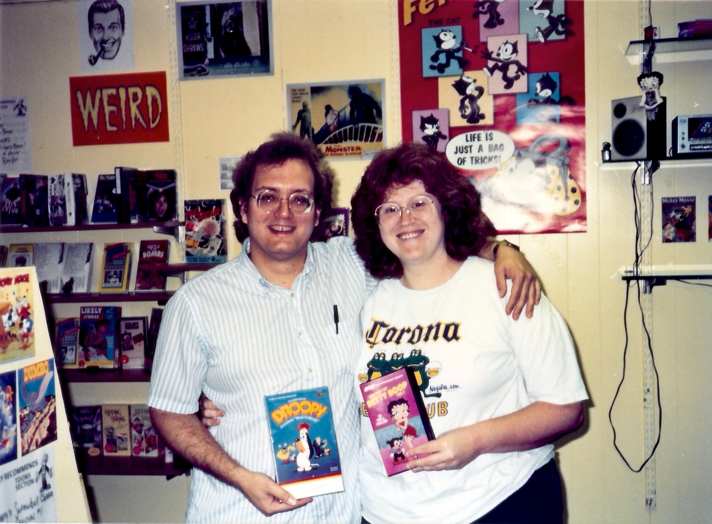 Inside a video rental store on Maple Street, New Orleans, October 1988.