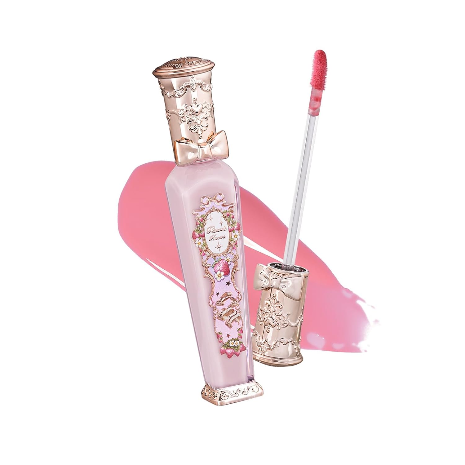 Flower Knows Violet Strawberry Rococo lip gloss in an ornate tube.