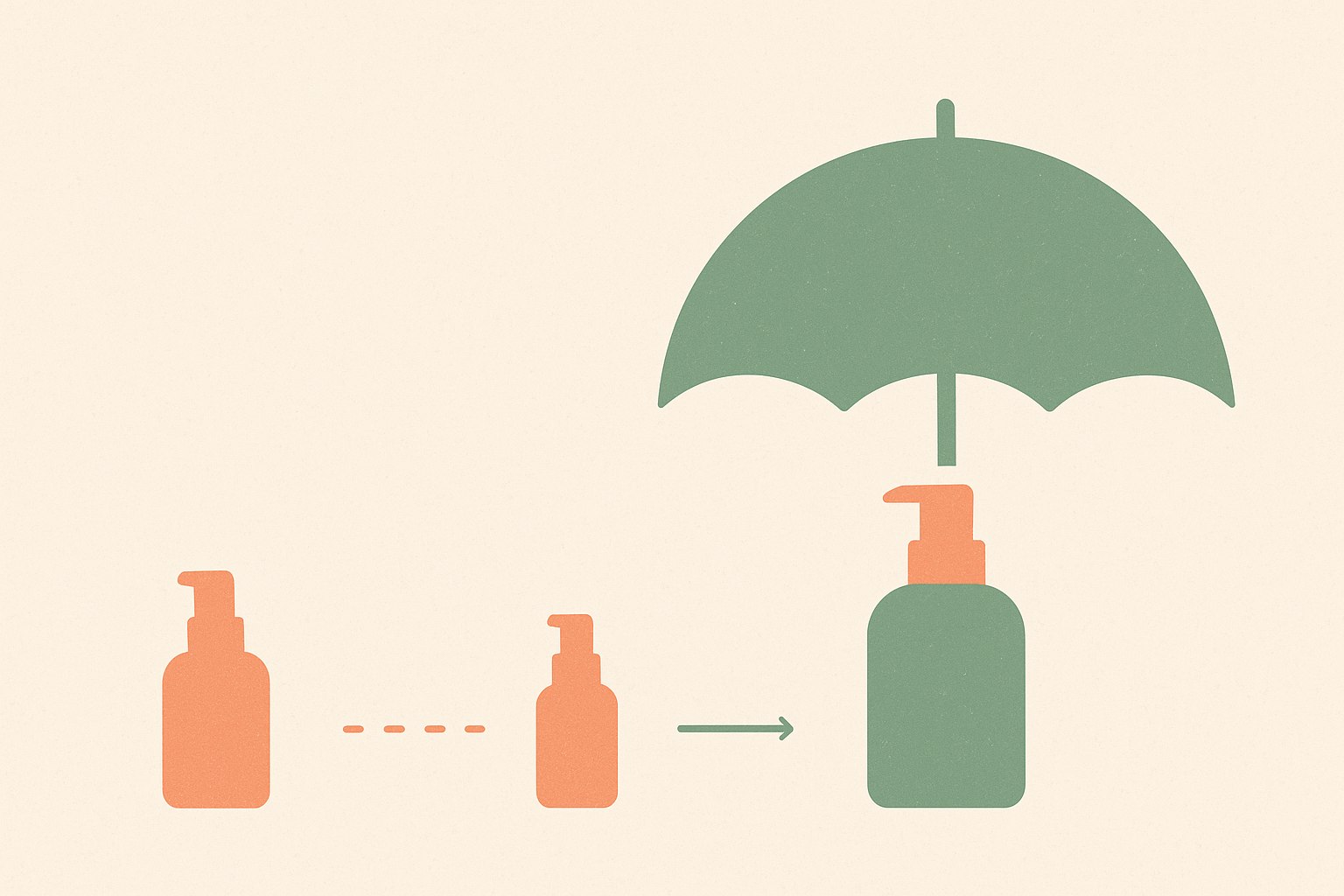 Illustration showing three stages of an acquisition: independent, partially connected, then fully absorbed under a corporate umbrella.