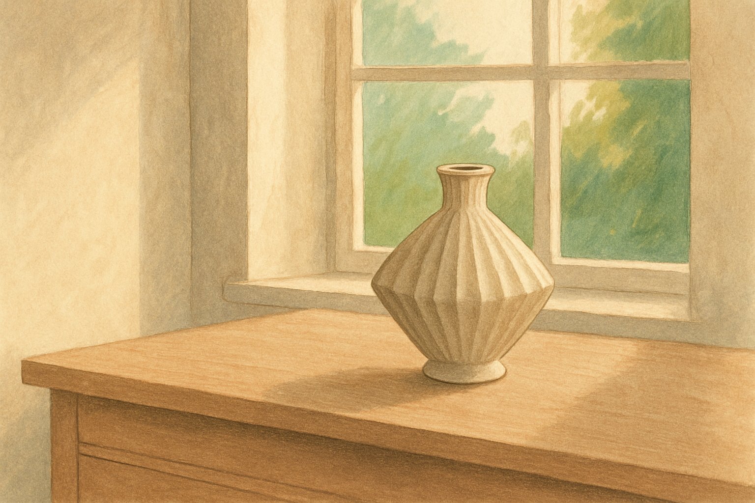 AI-generated illustration of a single well-chosen object on an otherwise empty desk