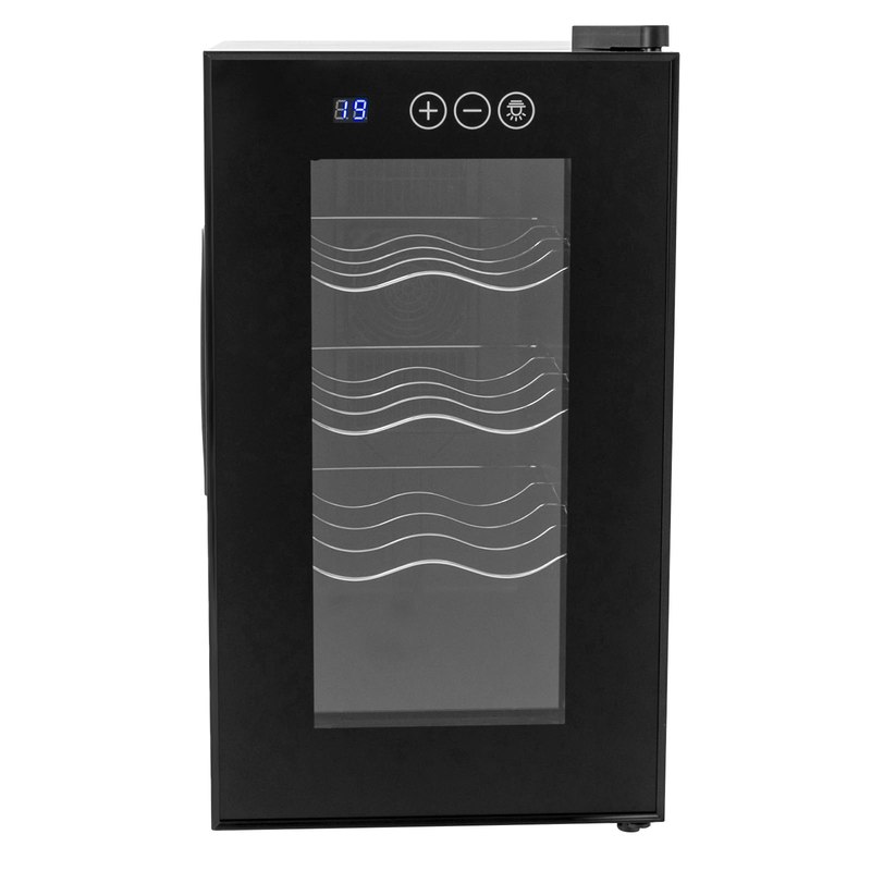 8 Bottle Small Wine Fridge, Semiconductor Wine Cooler with Digital Temperature Control, 55W Freestanding Refrigerator with Blue LED Light and Glass Door, Under Counter Wine Chiller for Home Kitchen