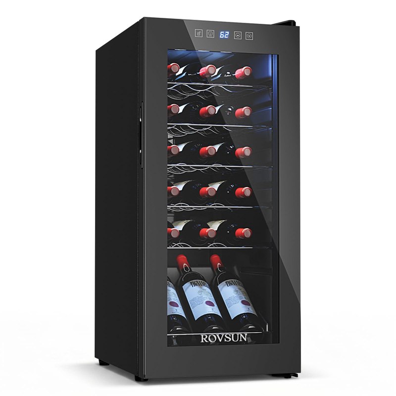 ROVSUN 18 Bottle Wine Fridge, Freestanding Compressor Wine Cooler Refrigerator, Beverage Wine Chiller with Digital Temperature Control & Double-layer Glass Door for Red White Wine, Champagne, Beer
