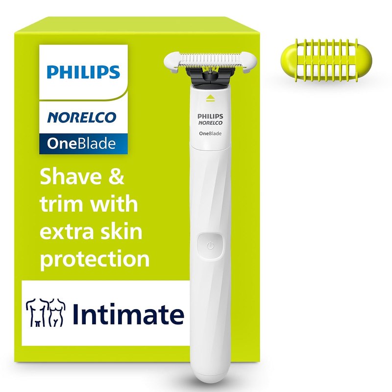 Philips Norelco OneBlade Intimate Trimmer and Shaver with Skin Protection | SkinProtect Blade, Designed for Pubic Grooming, 100% Showerproof, 30-Min Runtime, Includes Body Comb, QP1924/70