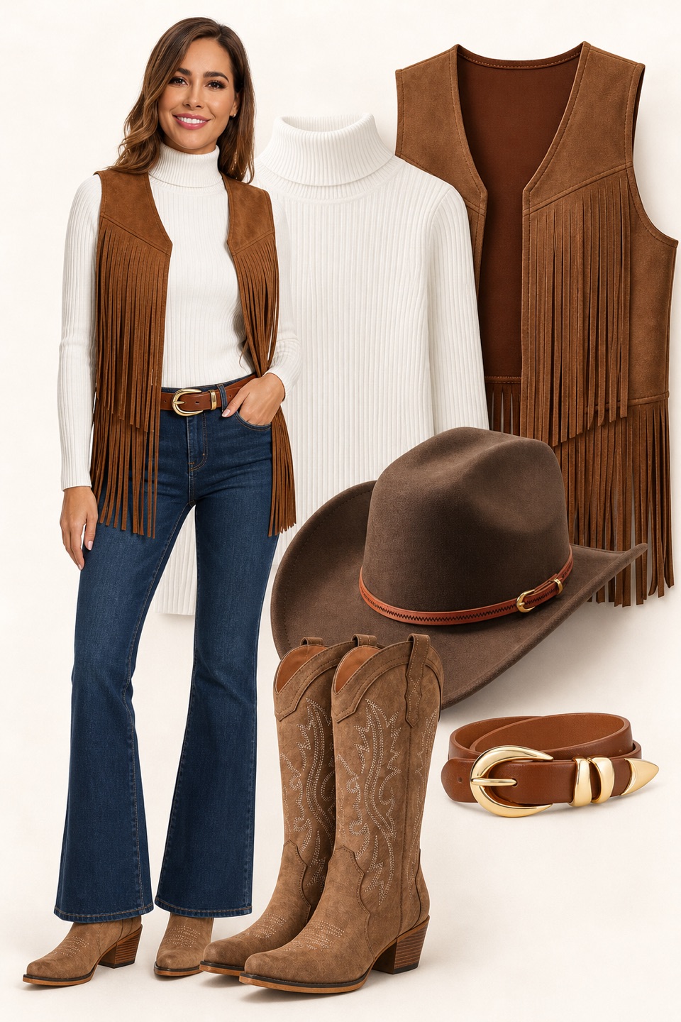 Outfit with Women's Stretchy Wide Leg Jeans High Waisted Denim Pants, Women Stretchable Turtleneck Knit Long Sleeve Slim Fit Sweater, Brown Belt women with Gold Buckle for Jeans Dress Leather Belts curated by @dopasnap
