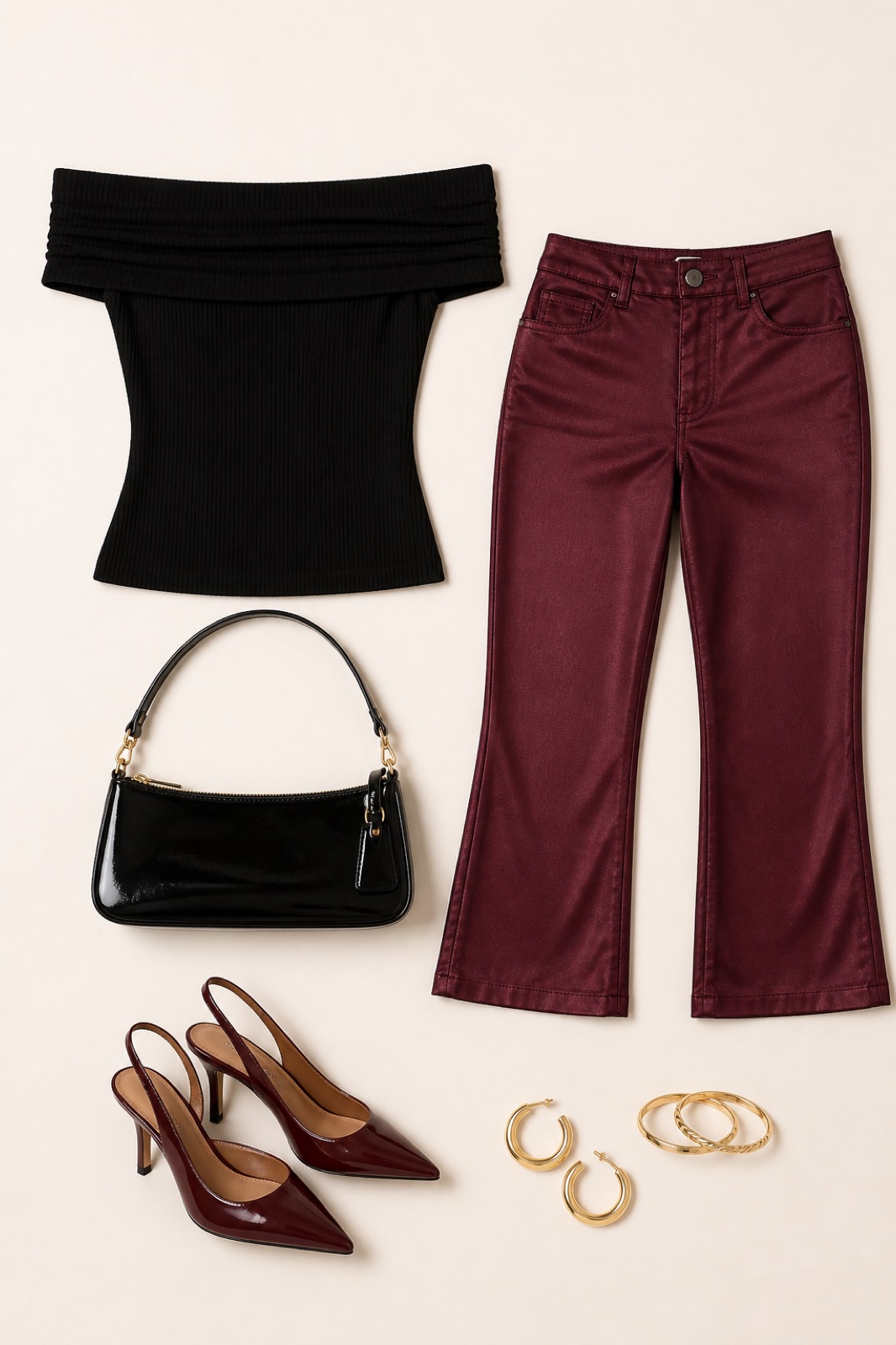 Outfit with Burgundy Evening Capri curated by @dopasnap