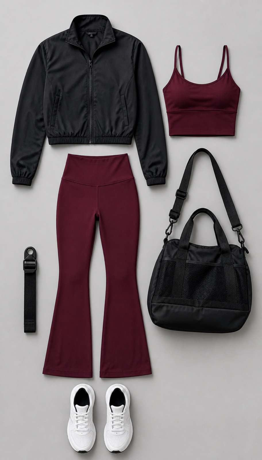 Outfit with Burgundy Yoga Flare Leggings curated by @dopasnap