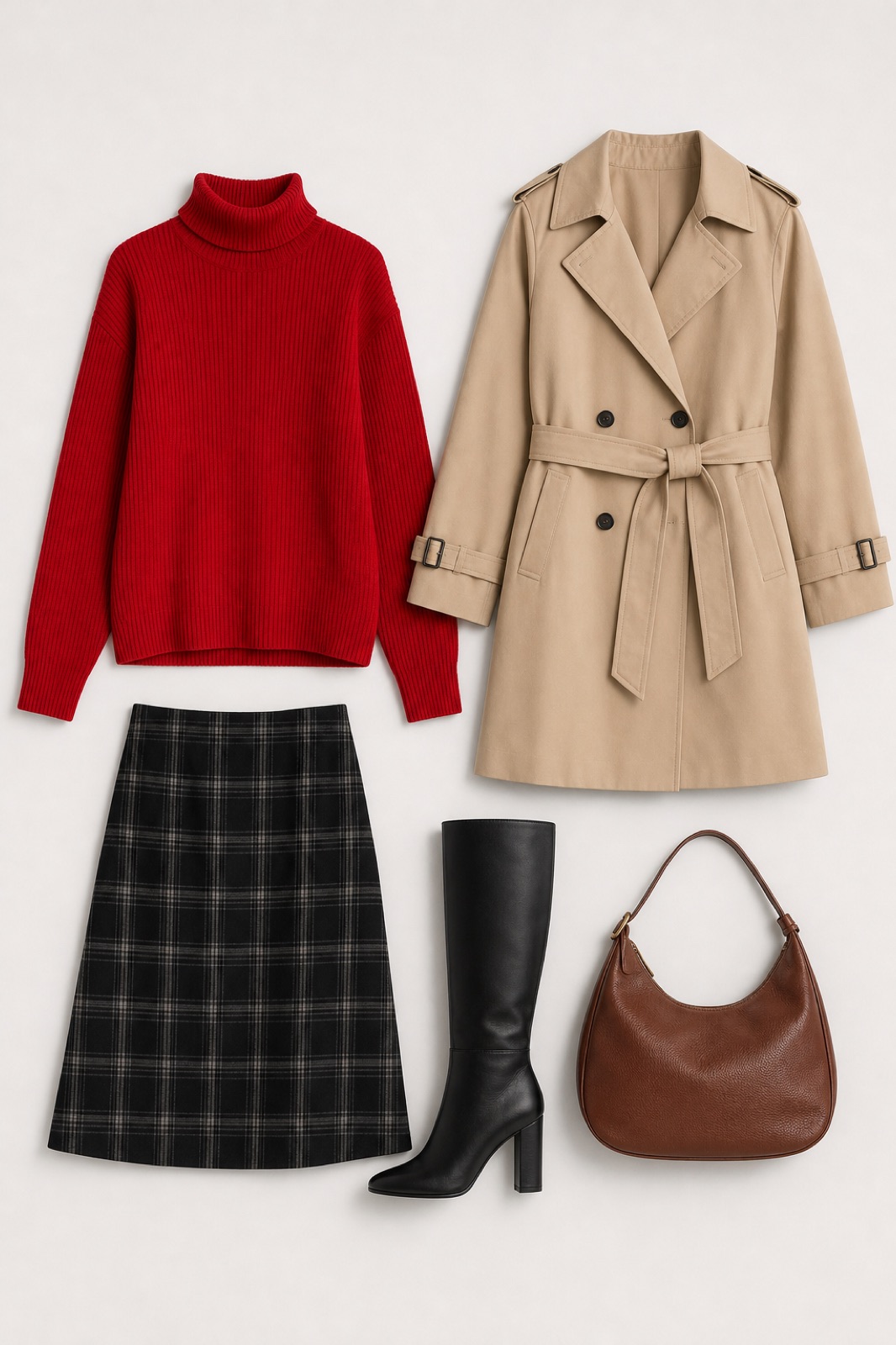 Outfit with Brown Hobo Purses and Handbags for Women, Beige Women's Cropped Trench Coat Double Breasted Short Jacket High, Women's Slim-Fit Lightweight Long-Sleeve Ribbed Turtleneck Sweater curated by @dopasnap