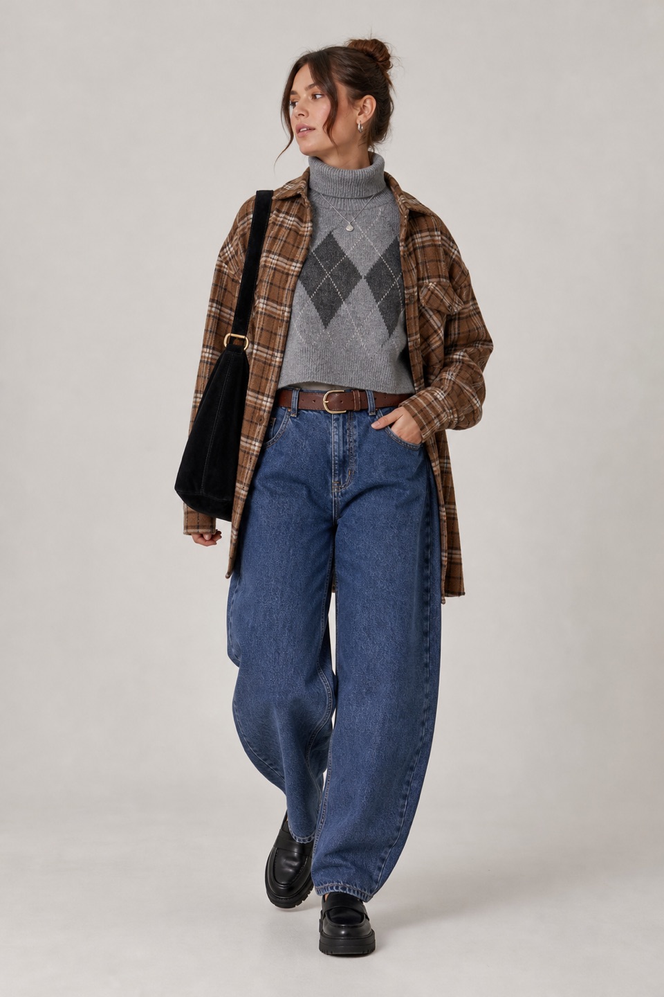 Outfit with Silver drop pendant necklace, Brown Belt women with Gold Buckle for Jeans Dress Leather Belts, Black Womens Loafers Platform Chunky Penny Loafer Office Business curated by @dopasnap