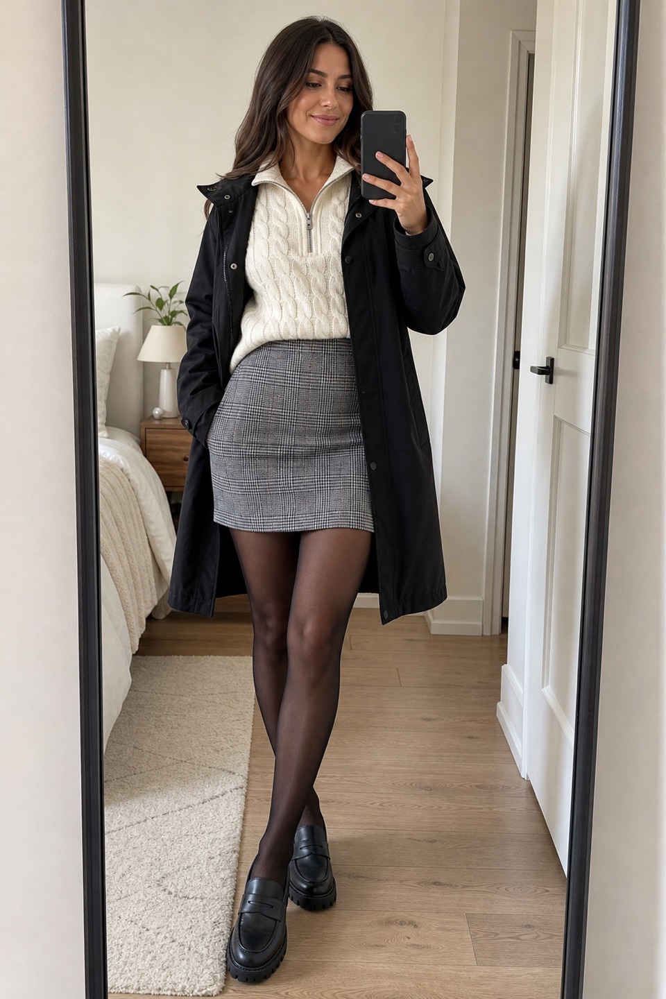Outfit with Women's Waterproof Trench Coat Spring Fall Barn Jacket Black XL, Black Womens Loafers Platform Chunky Penny Loafer Office Business, 3 Pairs Women's Sheer Pantyhose 20D, High Waist Control Top Pantyhose curated by @dopasnap