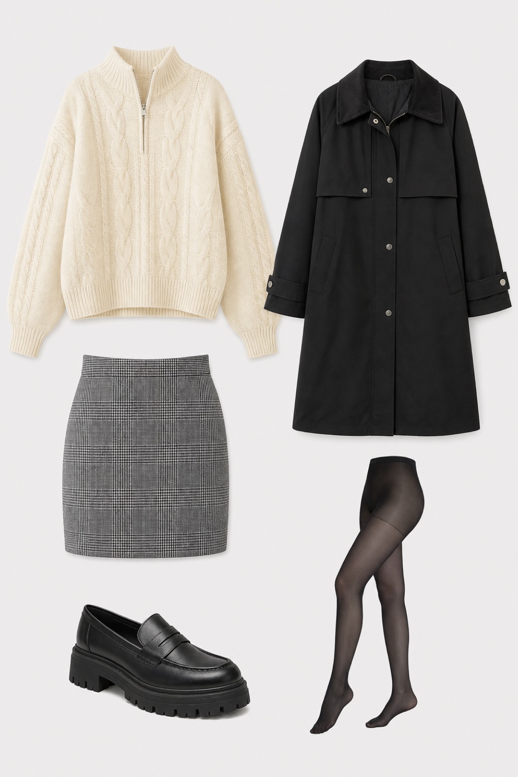 Outfit with Women's Waterproof Trench Coat Spring Fall Barn Jacket Black XL, Black Womens Loafers Platform Chunky Penny Loafer Office Business, 3 Pairs Women's Sheer Pantyhose 20D, High Waist Control Top Pantyhose curated by @dopasnap