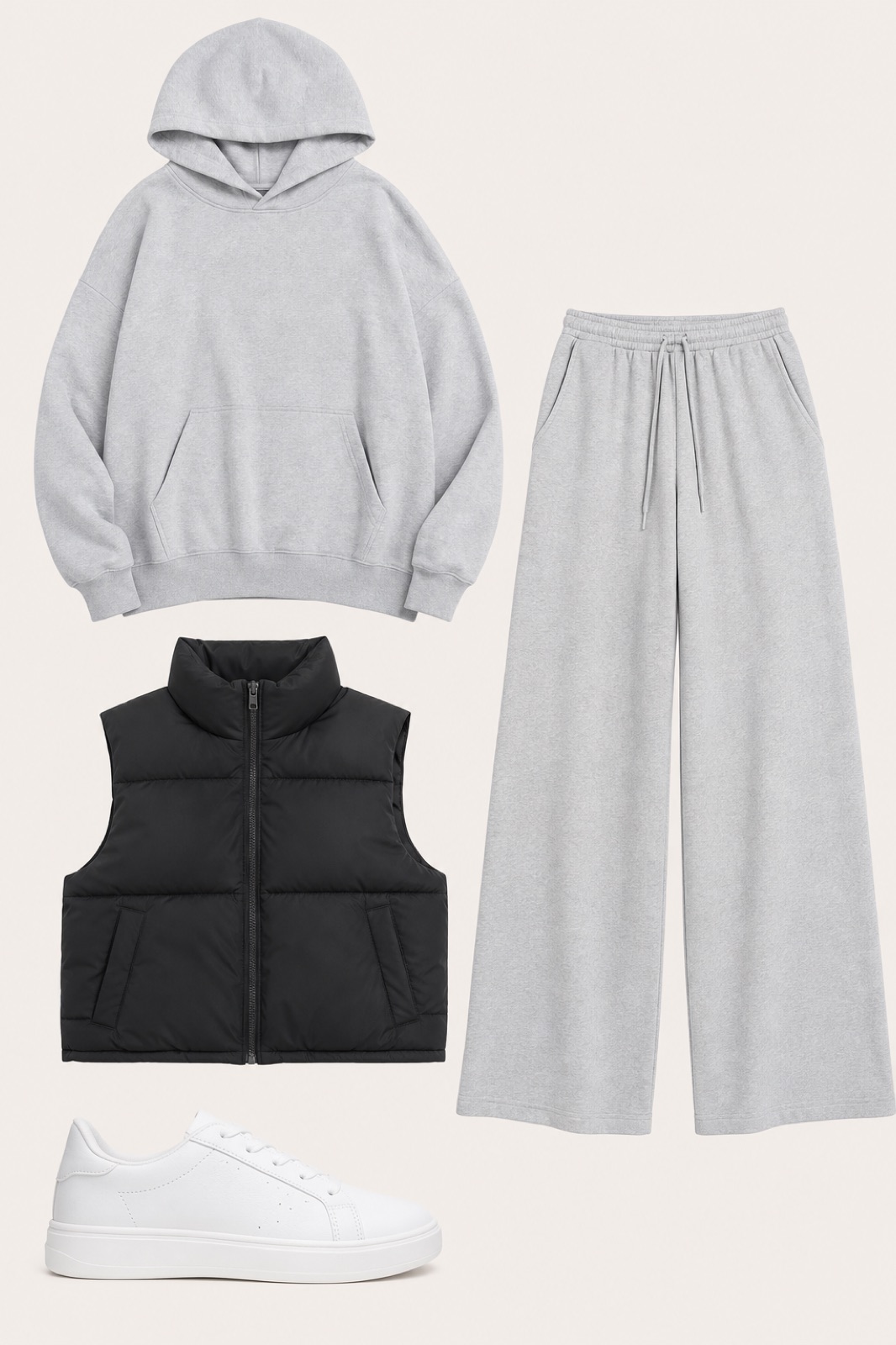 Outfit with Womens Zip Up Puffer Vest Stand Collar Sleeveless Padded Jacket, Light gray Womens Hoodies Oversized Sweatshirt Grey L, Light gray Womens Wide Leg Sweatpants Baggy Fall Lounge Sweat Pants curated by @dopasnap