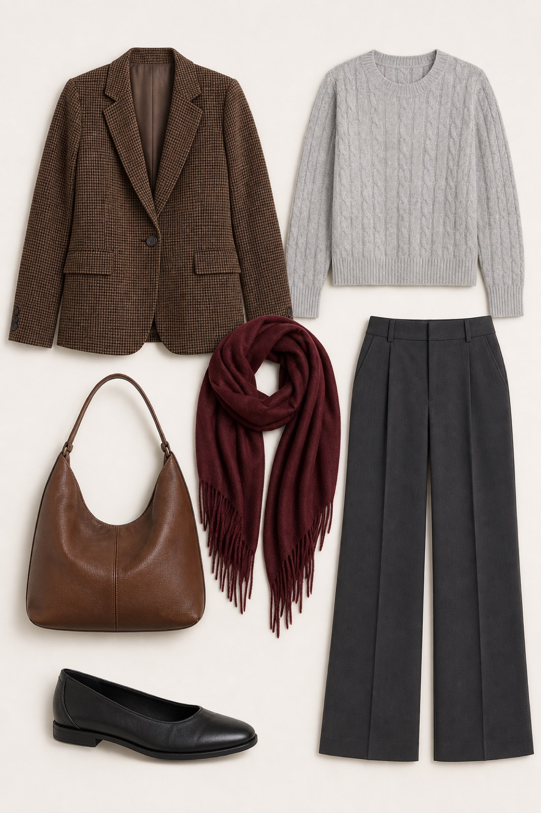 Outfit with Brown leather hobo shoulder bag, Women's Harper, Large Scarf for Women Soft Plush Shawl Fringe Wrap curated by @dopasnap