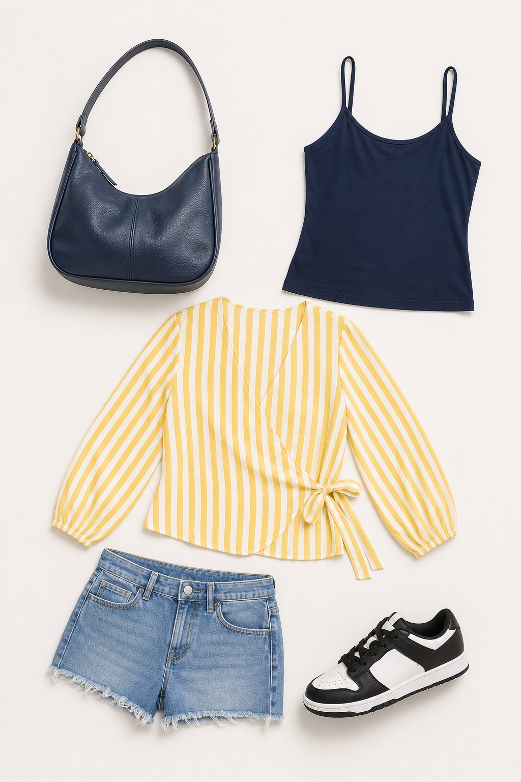 Outfit with Navy Hobo Shoulder Bag, Navy Camisole Tank Top, White and Black Sneaker curated by @dopasnap