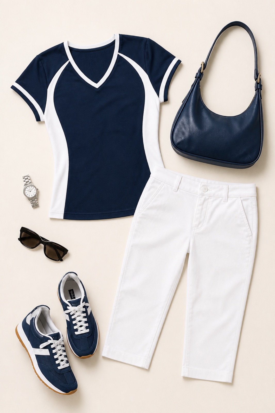 Outfit with Sporty Navy & White Capri curated by @dopasnap