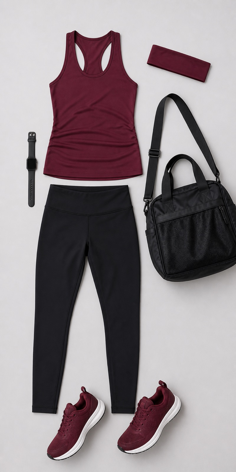 Outfit with Burgundy Workout Set curated by @dopasnap