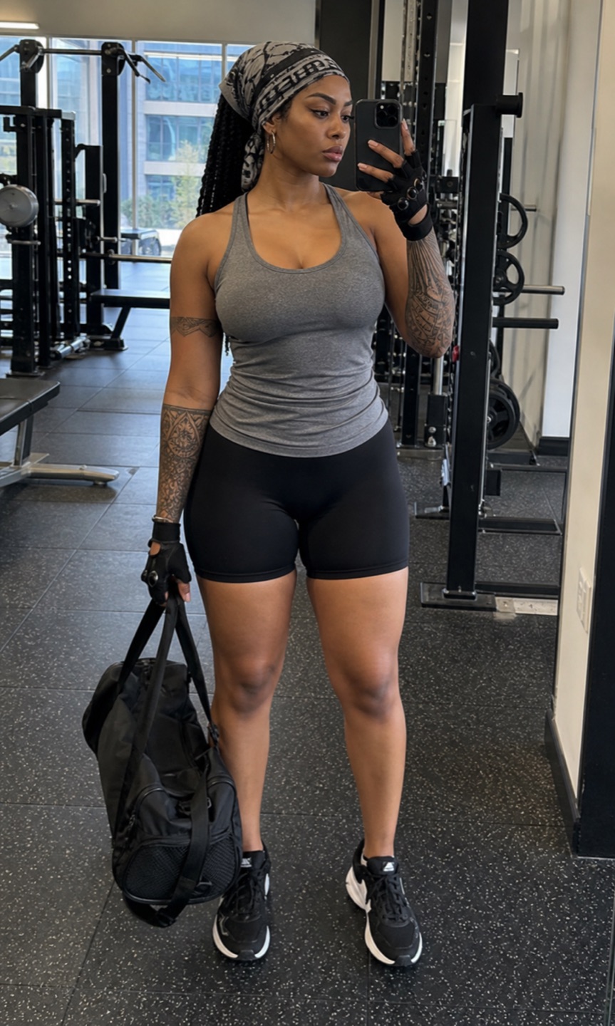 Outfit with Grey Workout Set curated by @dopasnap