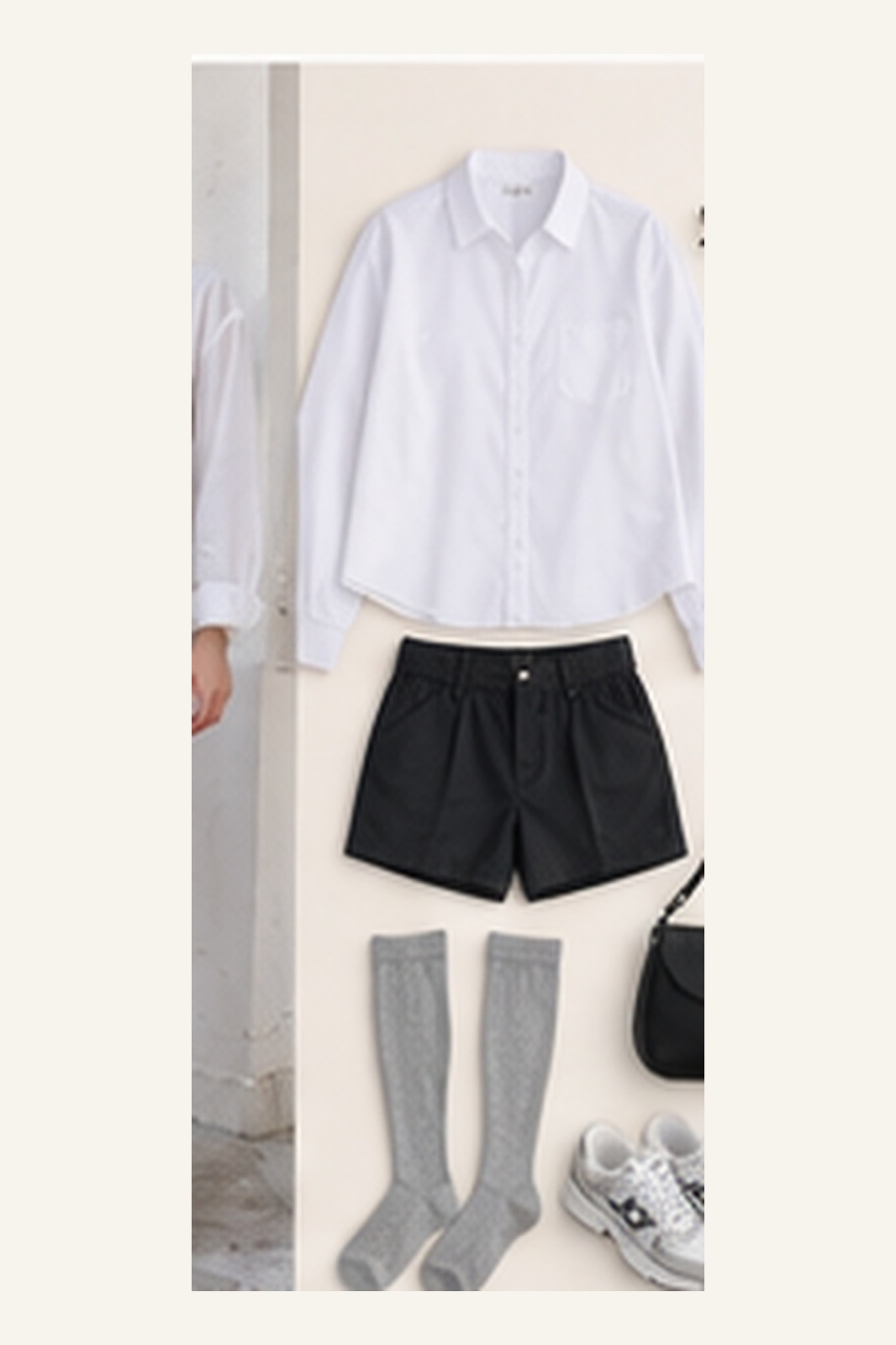 Outfit with Pale-yellow fitted long-sleeve top, Navy wide-leg cropped trousers, Ribbed Open-Toe Knee-High Socks curated by @dopasnap