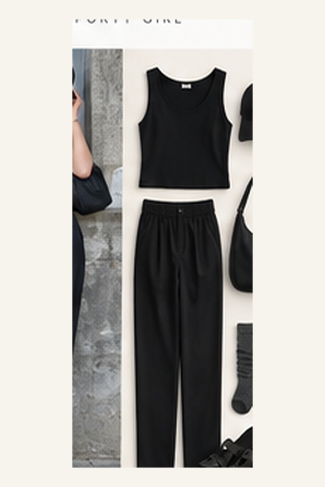 Outfit with Black fitted tank, White wide-leg trousers, Over-ear headphones curated by @dopasnap