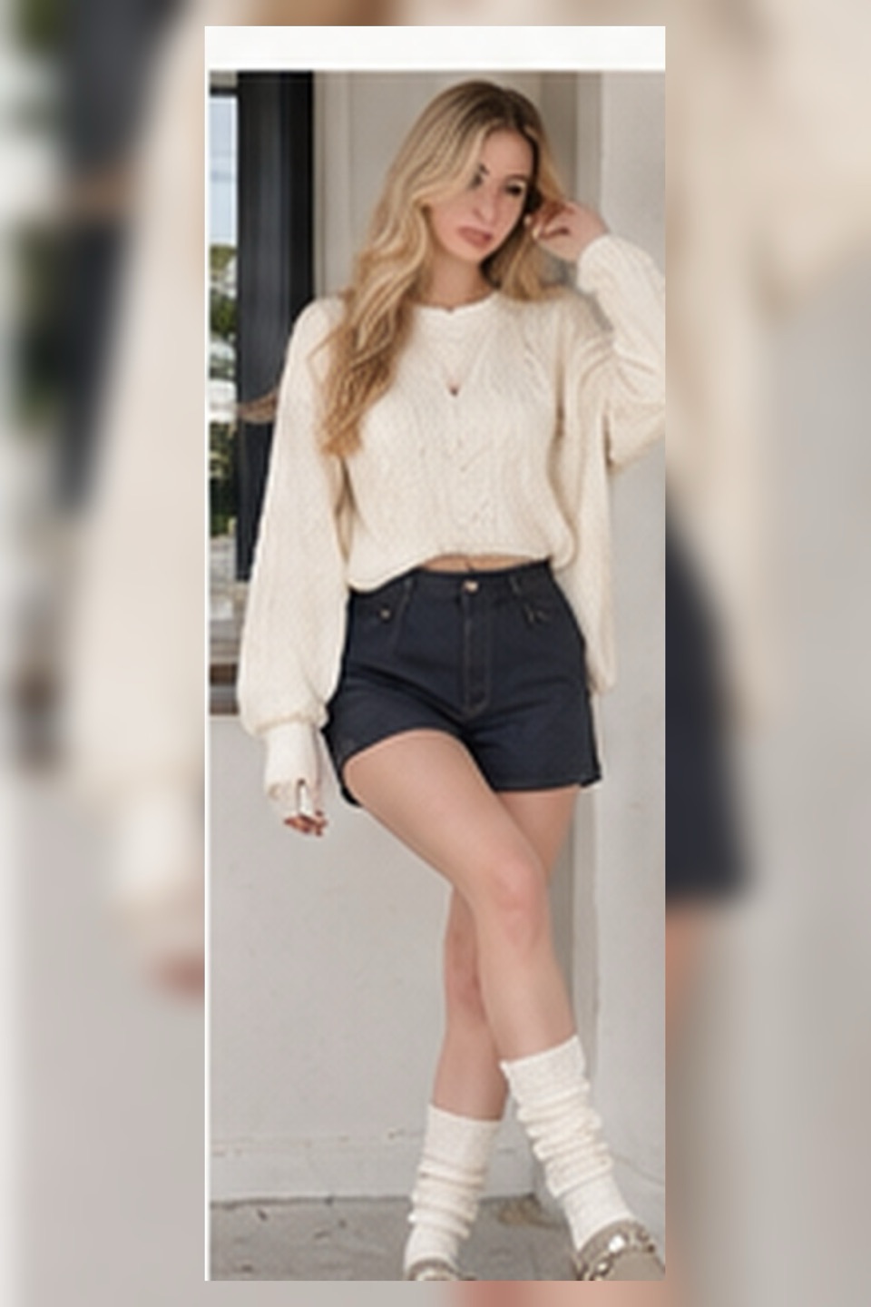 Outfit with Black fitted long-sleeve top, Black mini skirt, '80s-Style Open-Toe/Heel Knee Socks curated by @dopasnap
