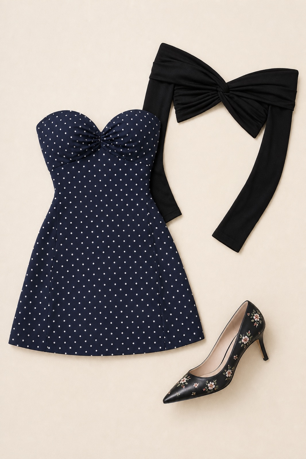 Outfit with Black Twist-Front Off-Shoulder Ballet Shrug, Prada Floral-Print Leather Pump curated by @dopasnap