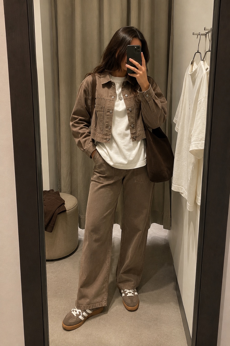 Outfit with Oversized Crew Neck T-Shirt, Suede Low-Top Sneaker, Black Suede Shoulder Bag curated by @dopasnap