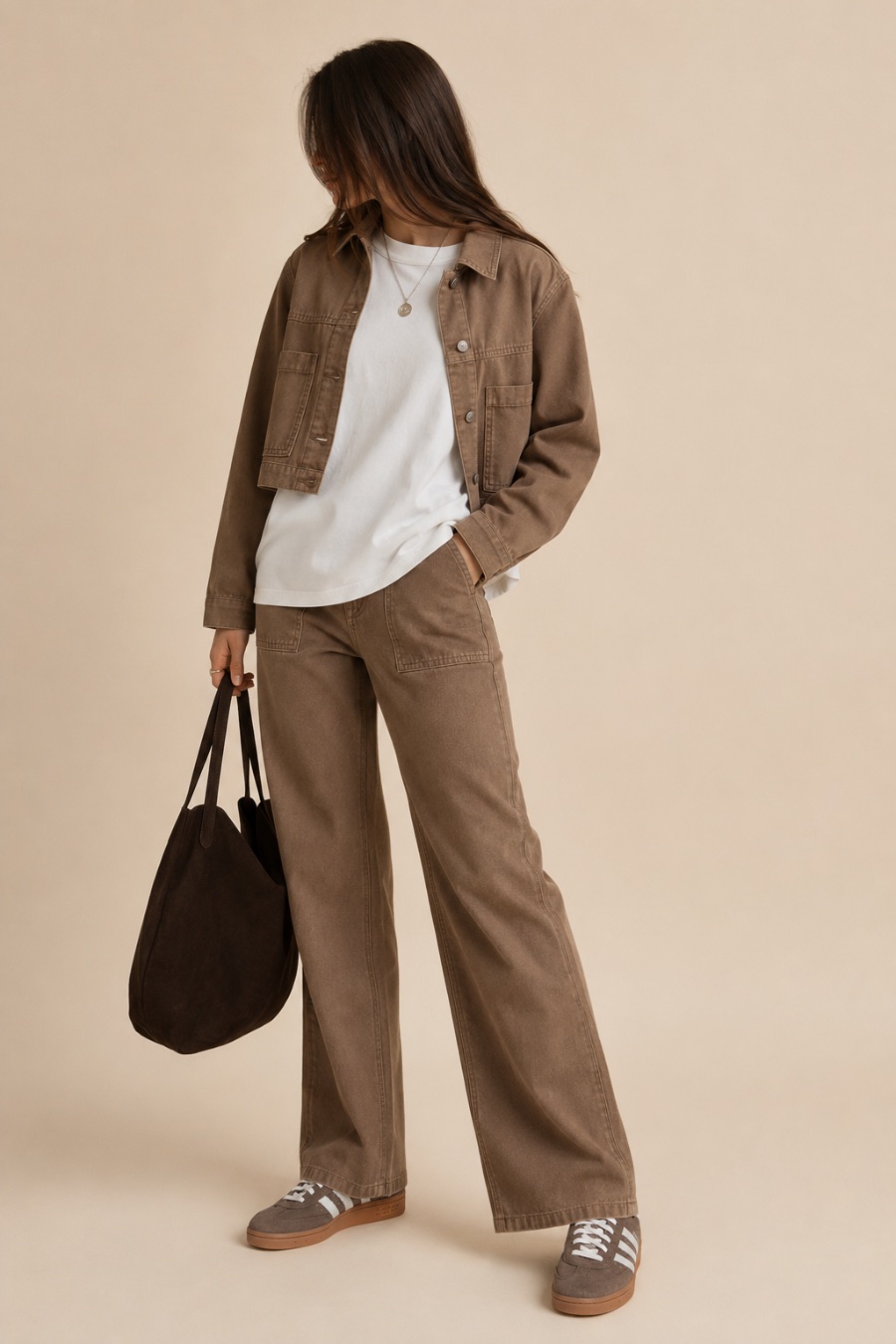 Outfit with Oversized Crew Neck T-Shirt, Suede Low-Top Sneaker, Black Suede Shoulder Bag curated by @dopasnap