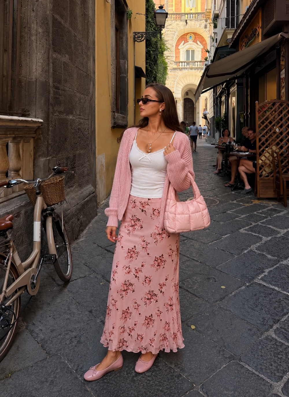 Outfit with Women Boho Floral Mesh Long Skirts Elastic High Waisted Mermaid Hem 90s Grunge Maxi Skirt, Open Front Ribbed Knit Crop Bolero Drop Shoulder Long Sleeve Solid Loose Fit Knitted Crop Cardigan Shrug, White lace cami top curated by @dopasnap